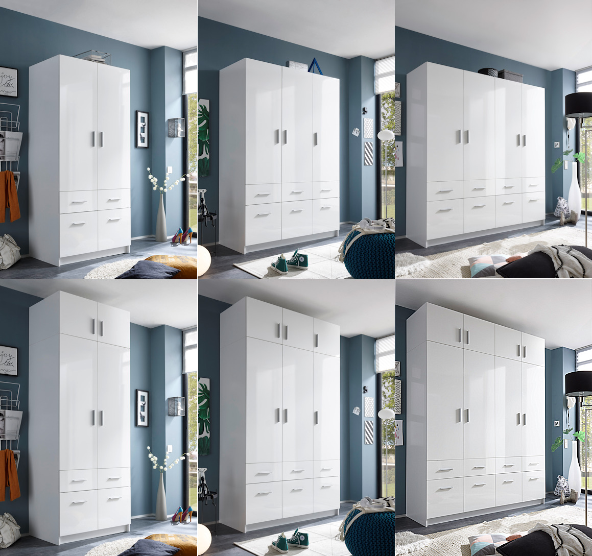 Kleiderschrank HAGEN Schlafzimmerschrank Schrank Aufsatzschrank weiß